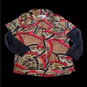 Colorful Patterned Blouse with Sheer Sleeves